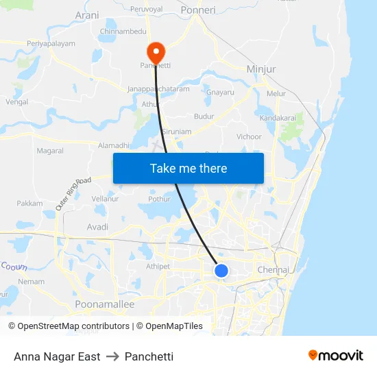 Anna Nagar East to Panchetti map