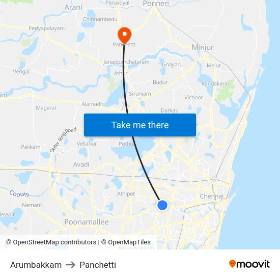 Arumbakkam to Panchetti map