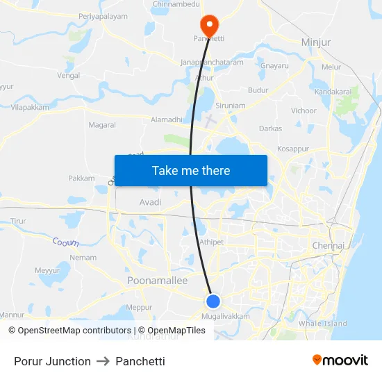 Porur Junction to Panchetti map