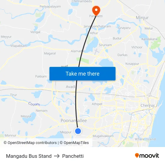 Mangadu Bus Stand to Panchetti map