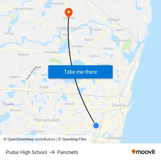 Pudur High School to Panchetti map