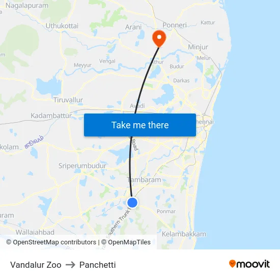 Vandalur Zoo to Panchetti map