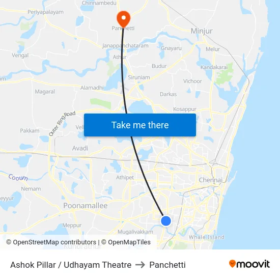 Ashok Pillar / Udhayam Theatre to Panchetti map