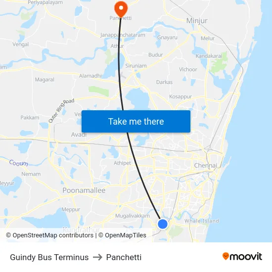 Guindy Bus Terminus to Panchetti map