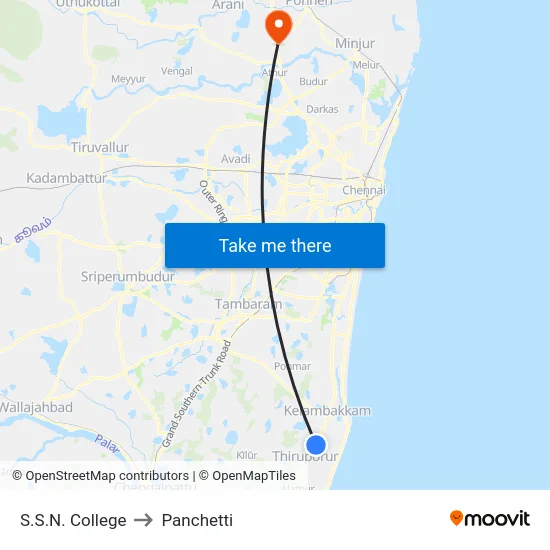 S.S.N. College to Panchetti map