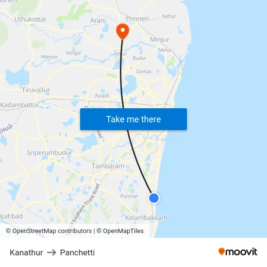 Kanathur to Panchetti map