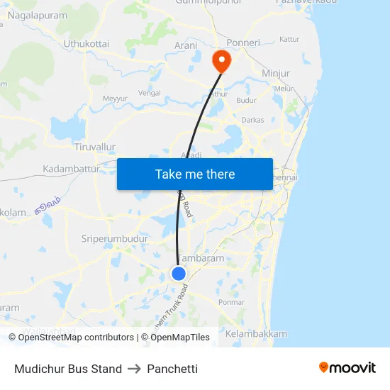 Mudichur Bus Stand to Panchetti map