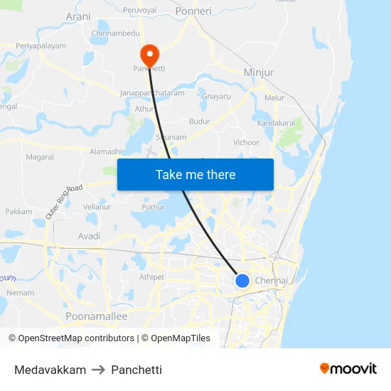 Medavakkam to Panchetti map