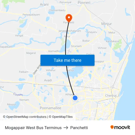 Mogappair West Bus Terminus to Panchetti map