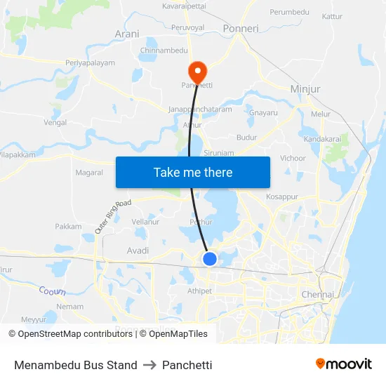 Menambedu Bus Stand to Panchetti map