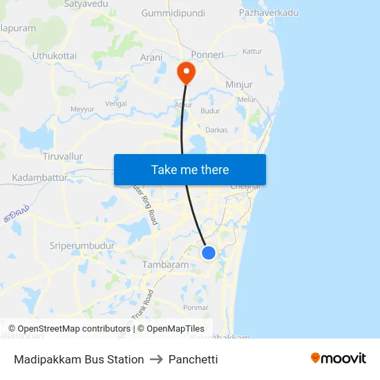 Madipakkam Bus Station to Panchetti map