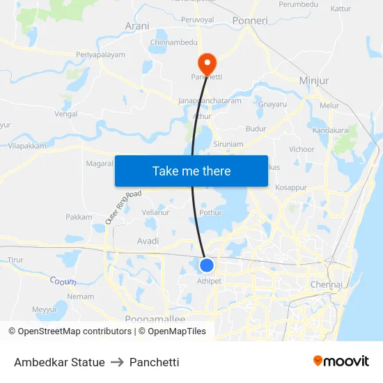 Ambedkar Statue to Panchetti map
