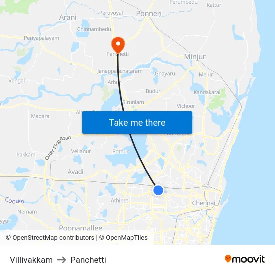 Villivakkam to Panchetti map