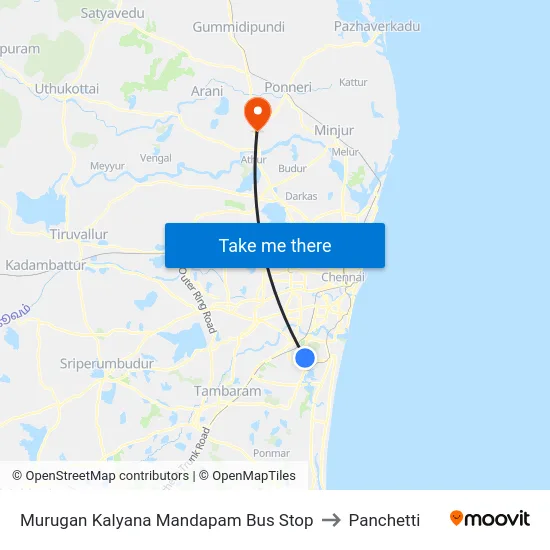 Murugan Kalyana Mandapam Bus Stop to Panchetti map