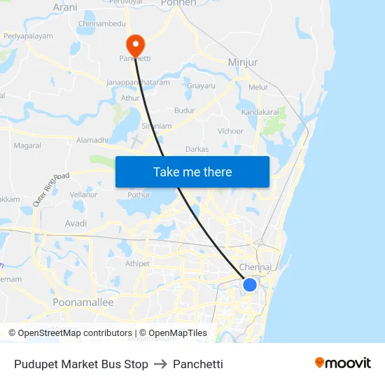 Pudupet Market Bus Stop to Panchetti map