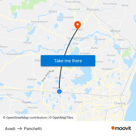 Avadi to Panchetti map