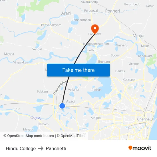Hindu College to Panchetti map