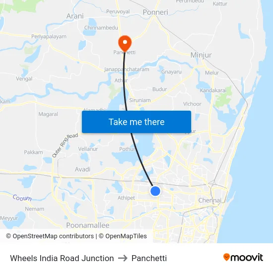 Wheels India Road Junction to Panchetti map