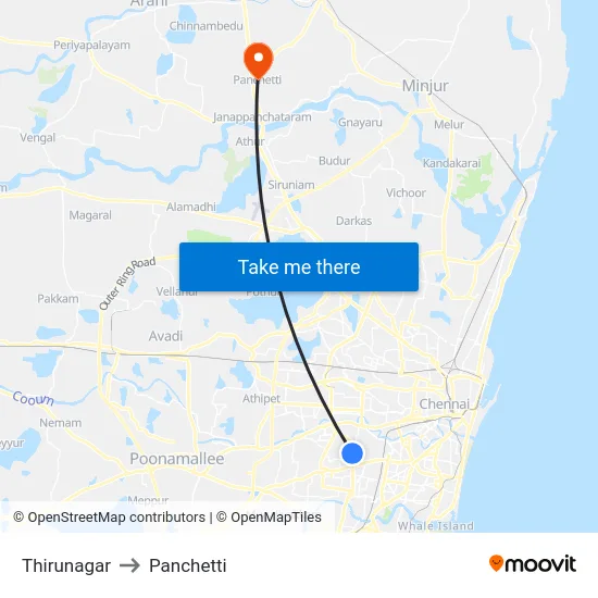 Thirunagar to Panchetti map