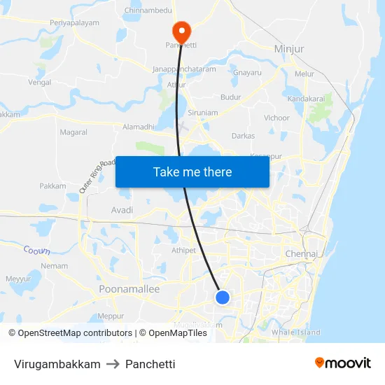 Virugambakkam to Panchetti map