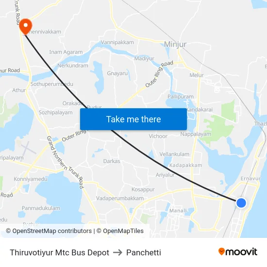 Thiruvotiyur Mtc Bus Depot to Panchetti map
