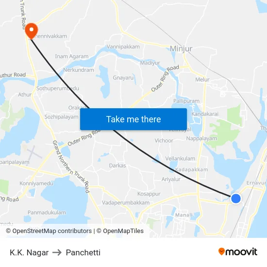 K.K. Nagar to Panchetti map