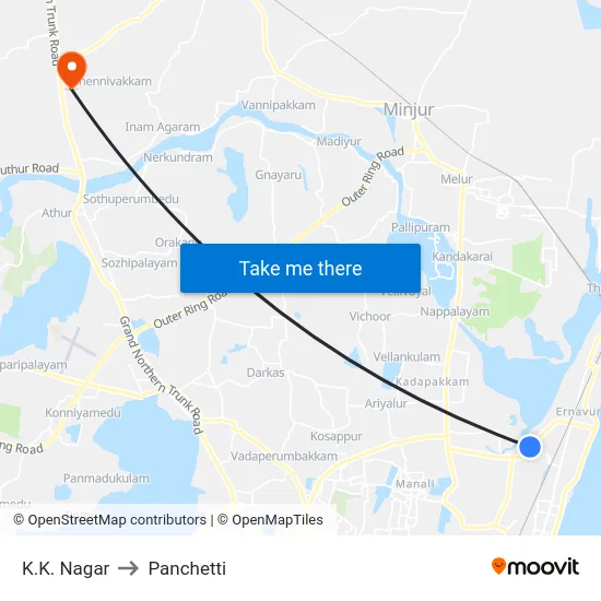 K.K. Nagar to Panchetti map
