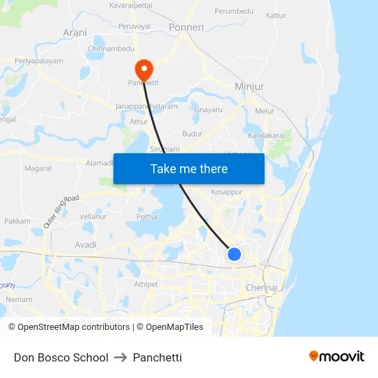 Don Bosco School to Panchetti map