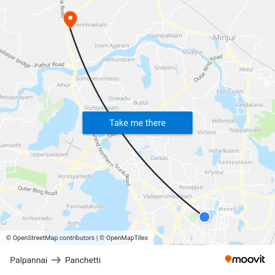 Palpannai to Panchetti map