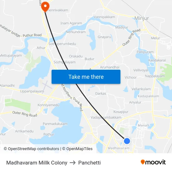 Madhavaram Millk Colony to Panchetti map