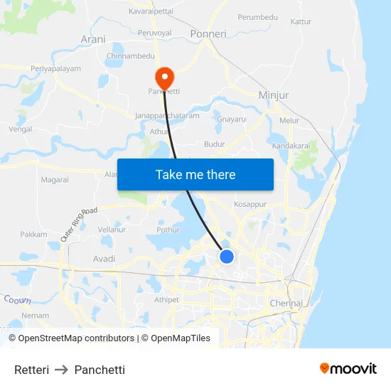 Retteri to Panchetti map