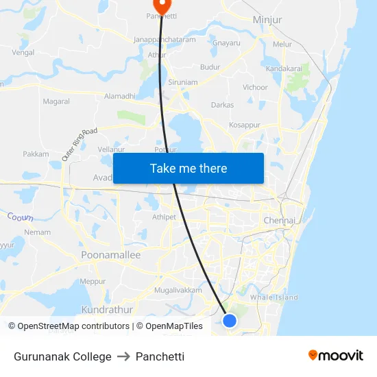 Gurunanak College to Panchetti map