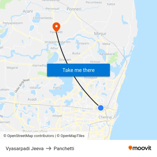 Vyasarpadi Jeeva to Panchetti map