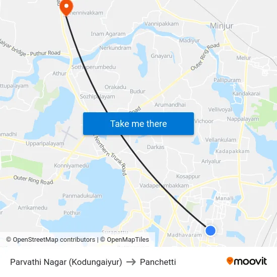 Parvathi Nagar (Kodungaiyur) to Panchetti map