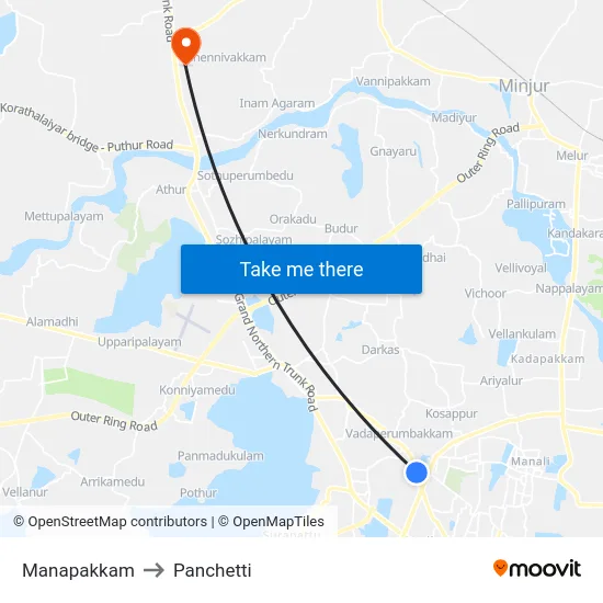 Manapakkam to Panchetti map