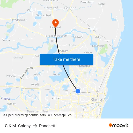 G.K.M. Colony to Panchetti map