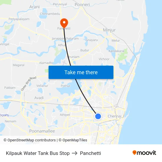 Kilpauk Water Tank Bus Stop to Panchetti map
