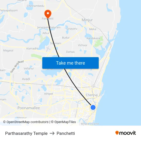 Parthasarathy Temple to Panchetti map