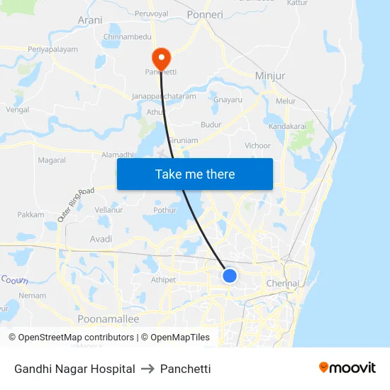 Gandhi Nagar Hospital to Panchetti map