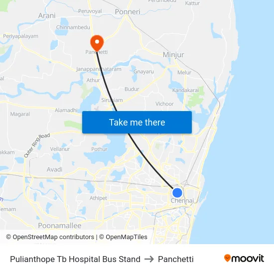 Pulianthope Tb Hospital Bus Stand to Panchetti map