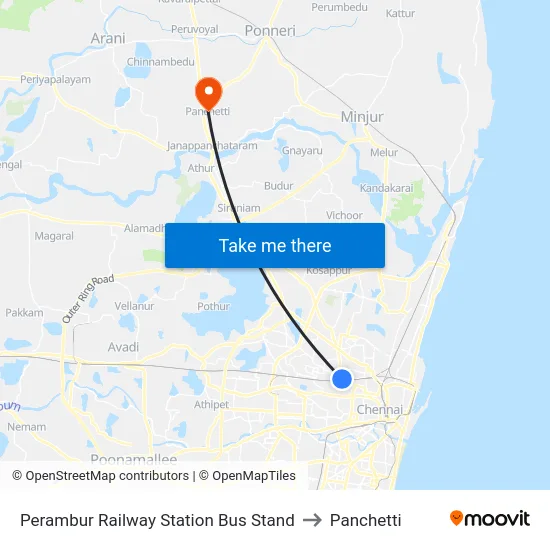 Perambur Railway Station Bus Stand to Panchetti map