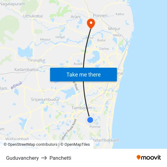 Guduvanchery to Panchetti map