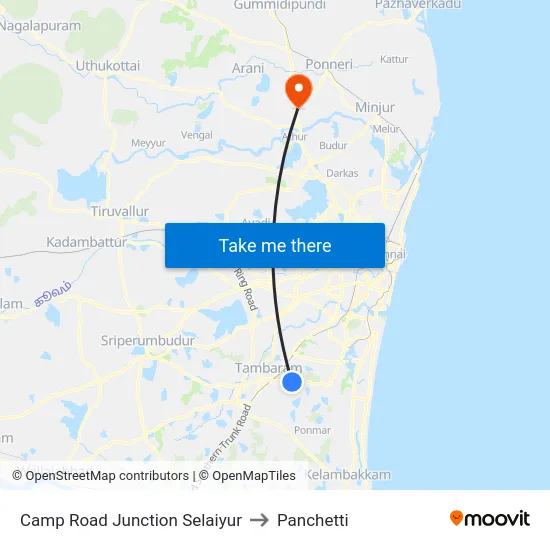 Camp Road Junction Selaiyur to Panchetti map