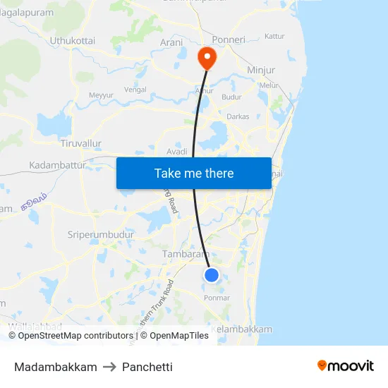 Madambakkam to Panchetti map