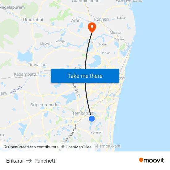 Erikarai to Panchetti map