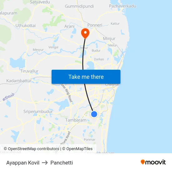 Ayappan Kovil to Panchetti map