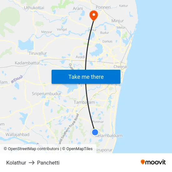 Kolathur to Panchetti map