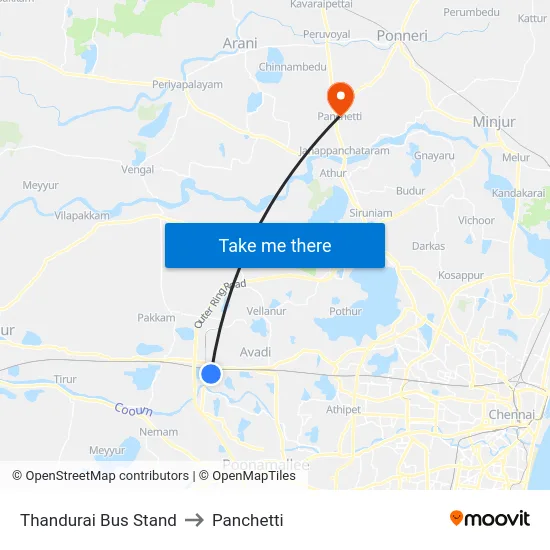 Thandurai Bus Stand to Panchetti map