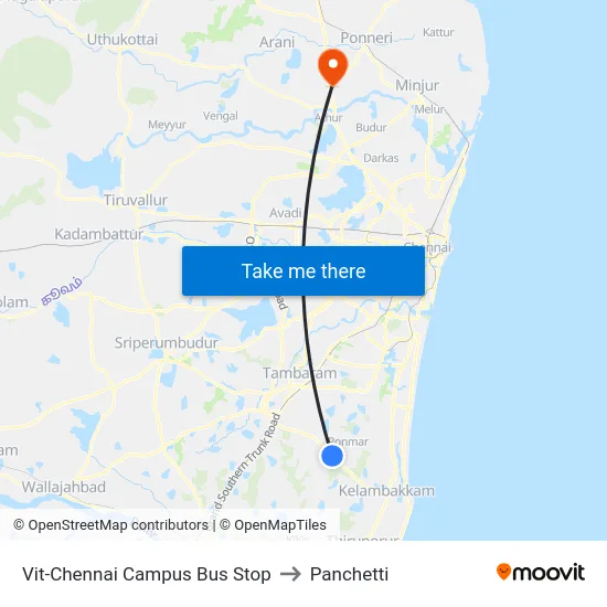 Vit-Chennai Campus Bus Stop to Panchetti map