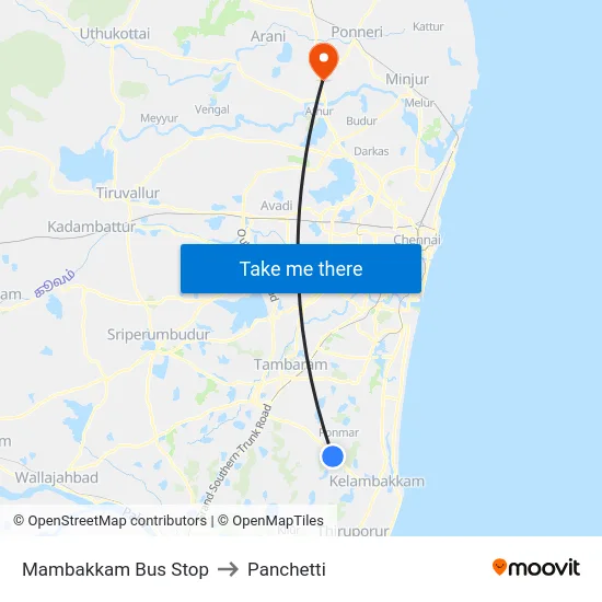 Mambakkam Bus Stop to Panchetti map